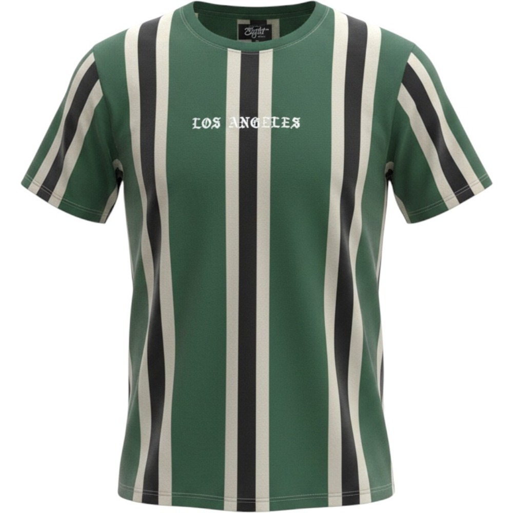 Eighty Eight‎ Los Angeles Vertical Stripe Tee - Green & Black & Cream